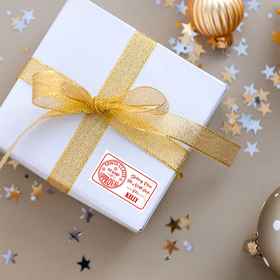 Personalised Christmas Stamp Sticker - Rectangle - Reindeer