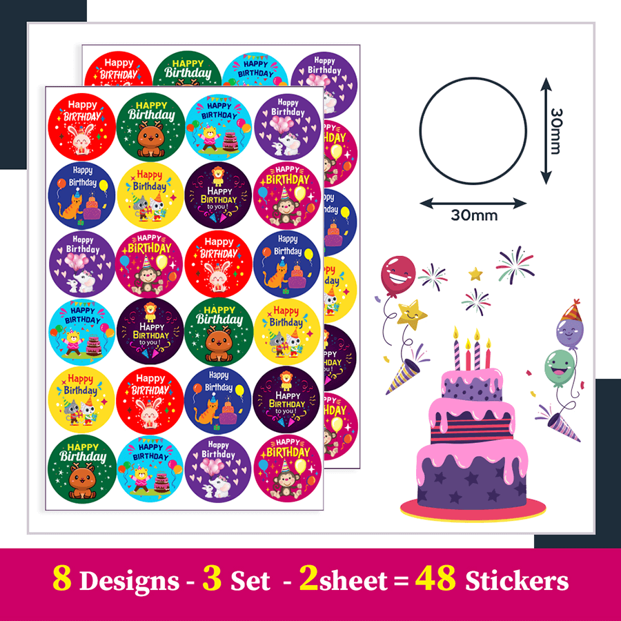 Cute animal Happy Birthday Stickers