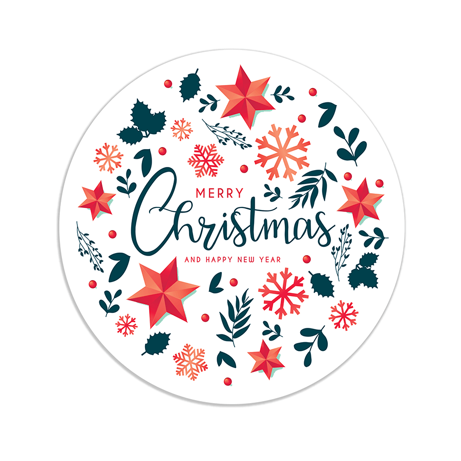 Christmas Gift Stickers - Round -  Colourful Xmas Ornaments