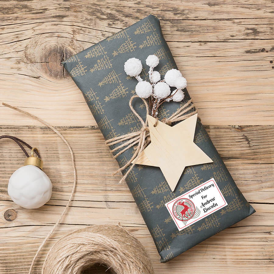 Personalised Christmas Stamp Sticker - Rectangle - Reindeer