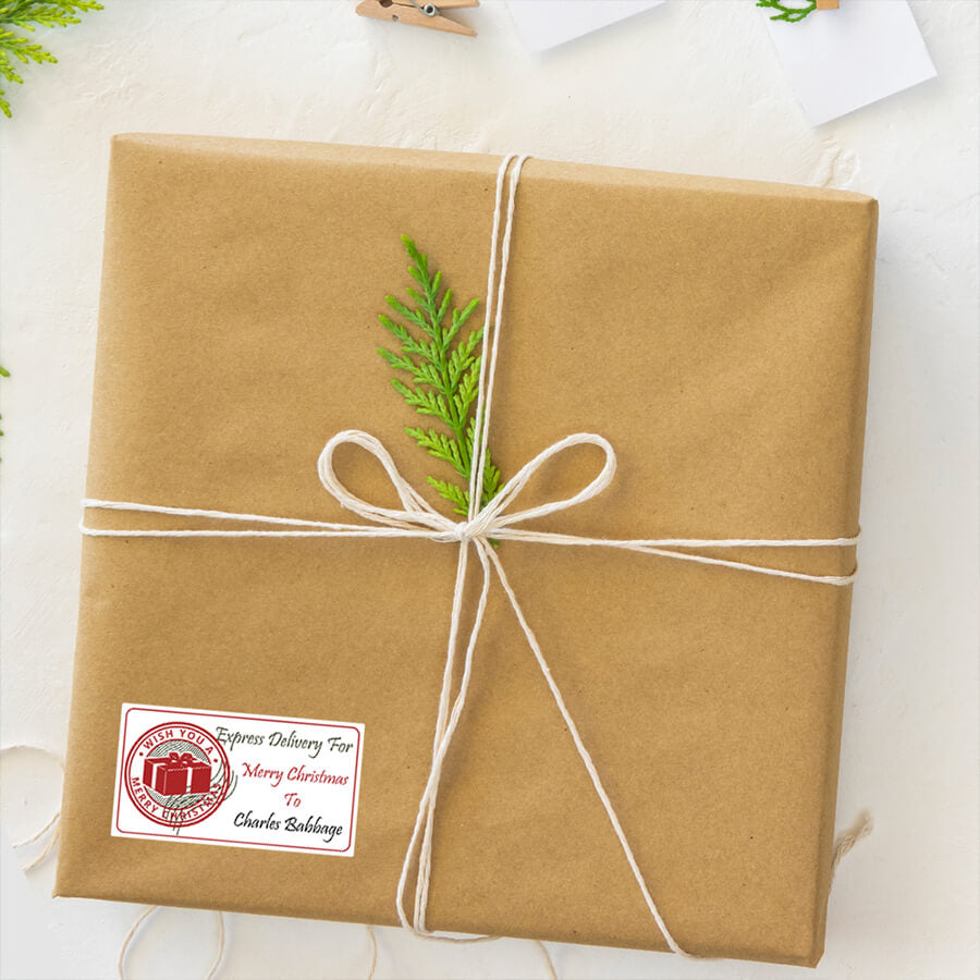 Personalised Christmas Stamp Sticker - Rectangle - Reindeer
