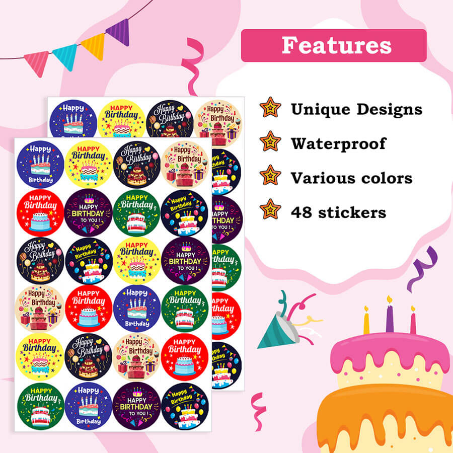 Cake theme Happy Birthday Stickers