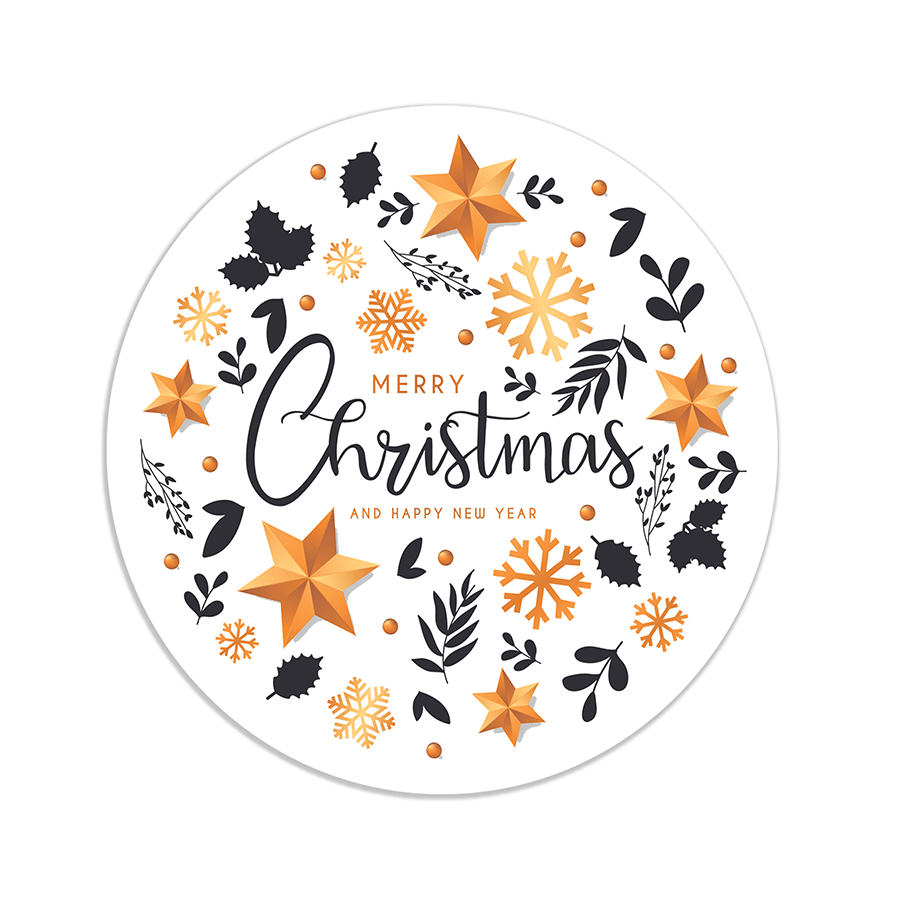 Christmas Gift Stickers - Round -  Colourful Xmas Ornaments