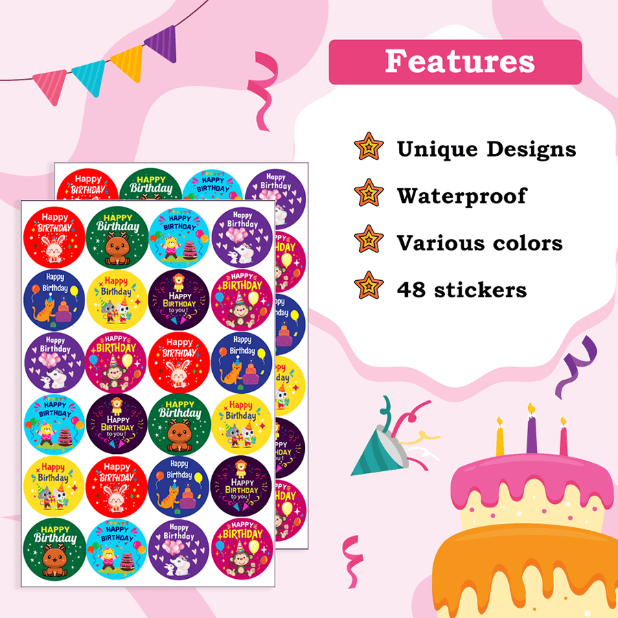 Cute animal Happy Birthday Stickers