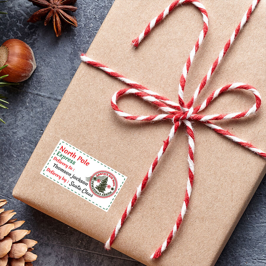 Personalised Christmas Stamp Sticker - Rectangle - Reindeer