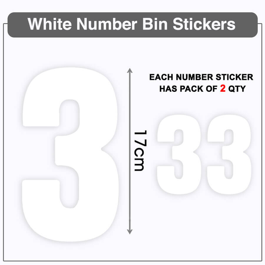 Plain White Wheelie Bin Stickers: Numbers Ranging from 0-9