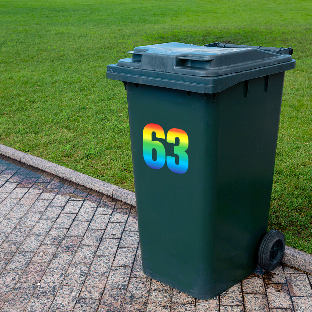 Rainbow Wheelie Bin Number stickers