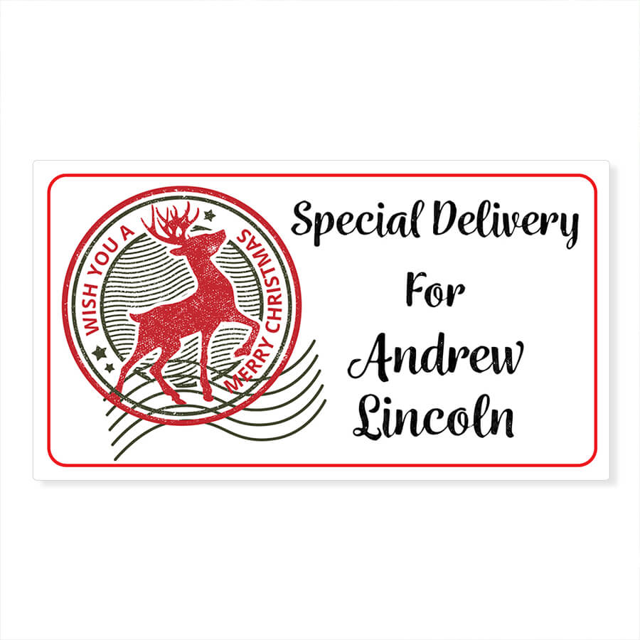 Personalised Christmas Stamp Sticker - Rectangle - Reindeer