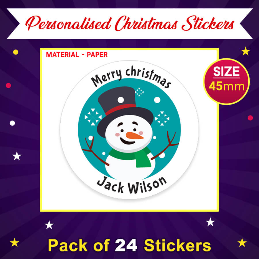 Personalised Christmas Sticker - Round - Snowman