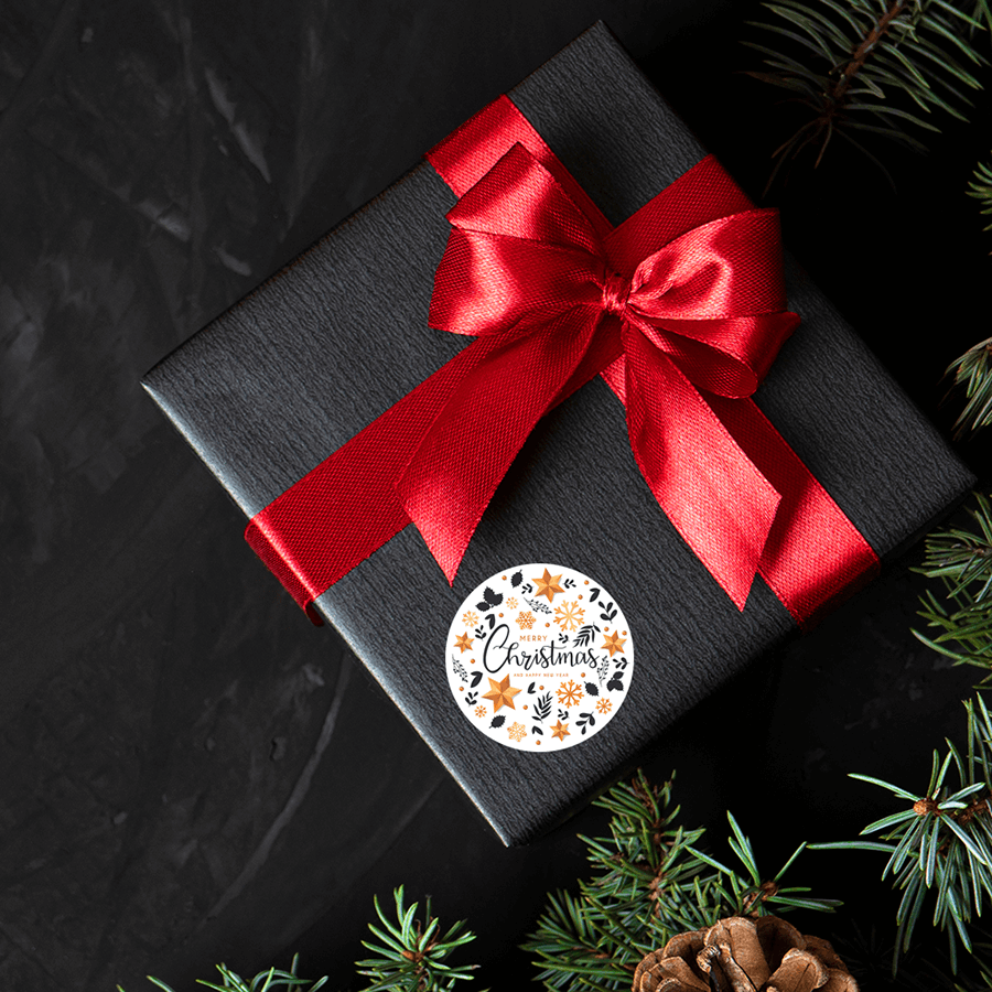 Christmas Gift Stickers - Round -  Colourful Xmas Ornaments