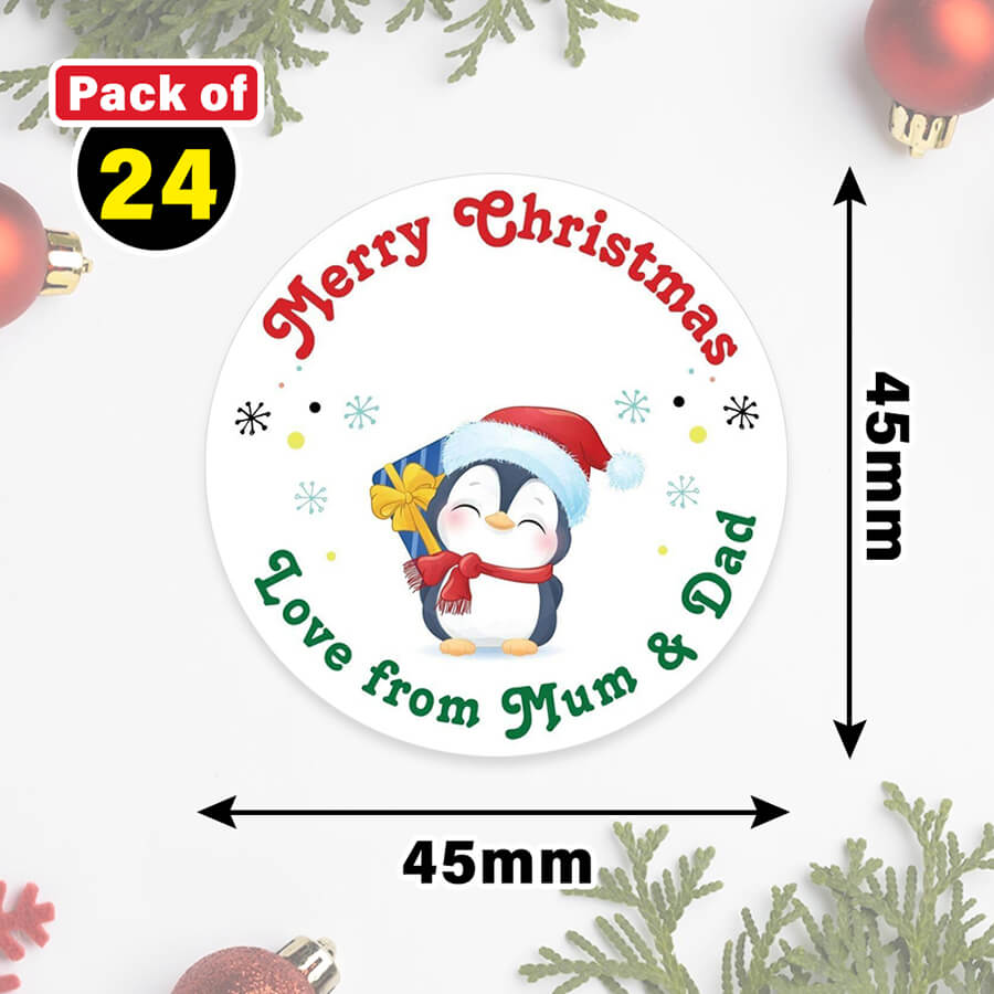 Personalised Christmas Sticker - Round - Penguin
