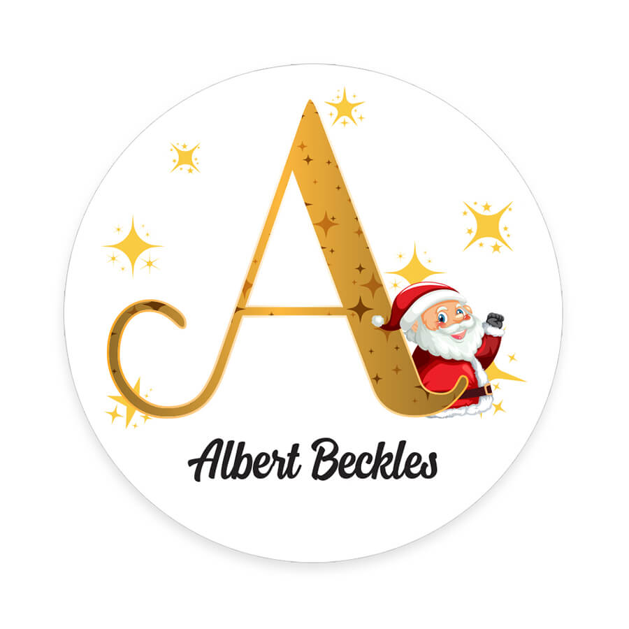 Personalised Christmas  Sticker - Round - Alphabet Santa