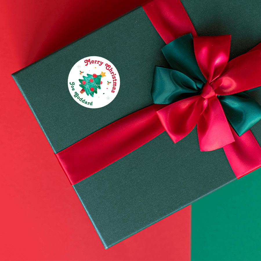 Personalised Christmas Sticker - Round - Tree
