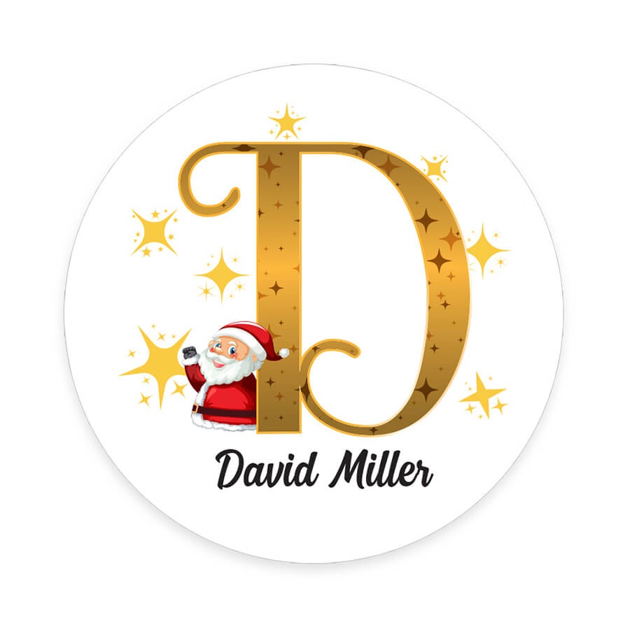 Personalised Christmas  Sticker - Round - Alphabet Santa