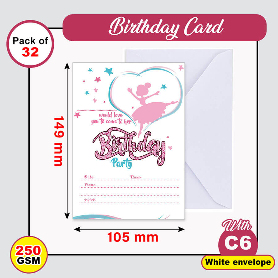 Little Girls Birthday Invitation Cards with Envelopes