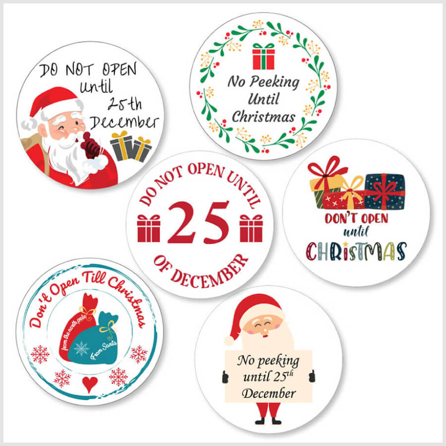 Festive Do Not Open Until Christmas stickers