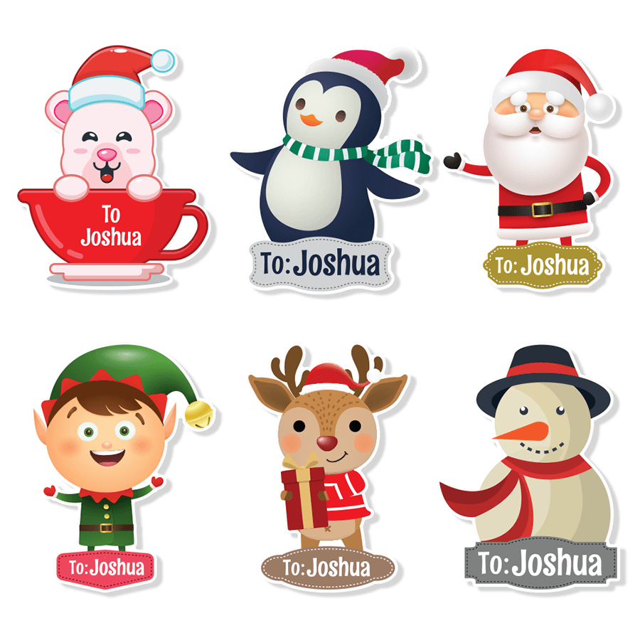 Personalised Christmas Sticker - Die Cut - Santa & Friends
