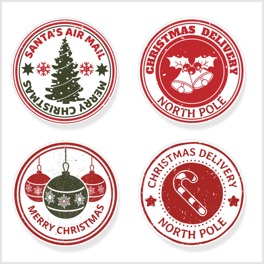 Christmas Stamp Sticker - Round -Santa Air Mail