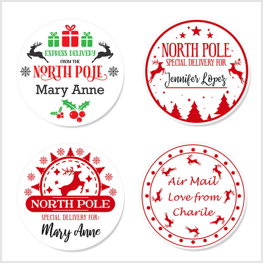 Personalised Christmas Stamp Sticker - Round - Express Delivery