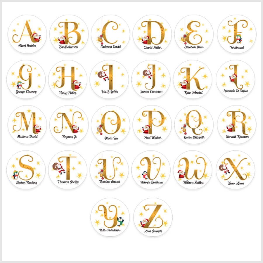 Personalised Christmas  Sticker - Round - Alphabet Santa