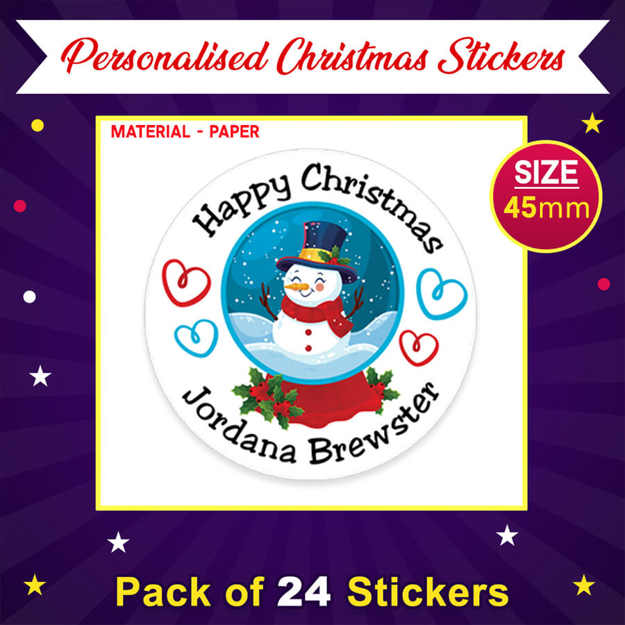 Personalised Christmas Sticker - Round - Snowman