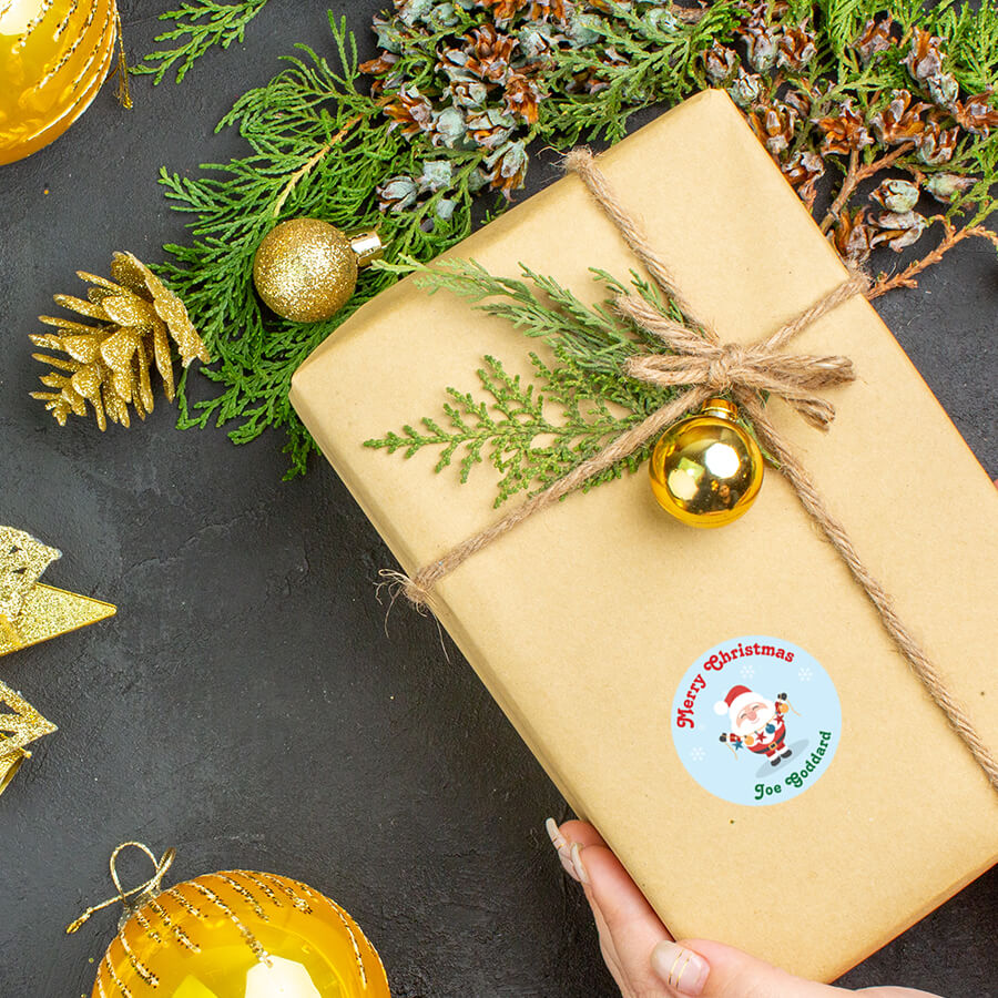 Personalised Christmas Sticker - Round - Santa