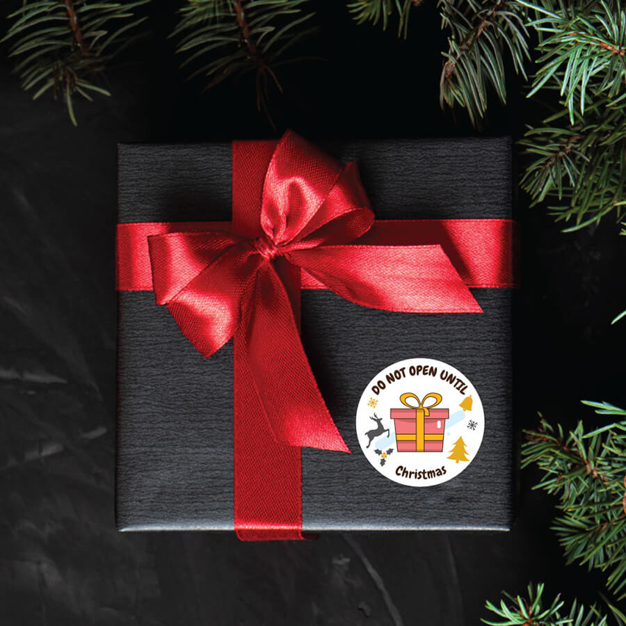 Christmas gift with Do Not Open Until Christmas sticker