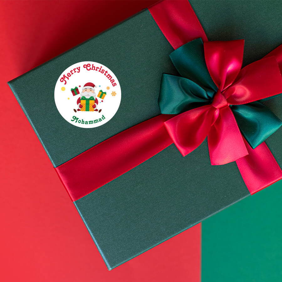 Personalised Christmas Sticker - Round - Santa Gift Labels