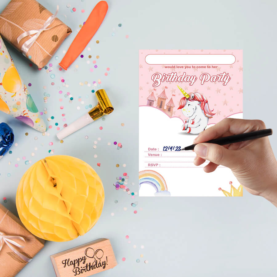 Unicorn Birthday Party Invitation Cards