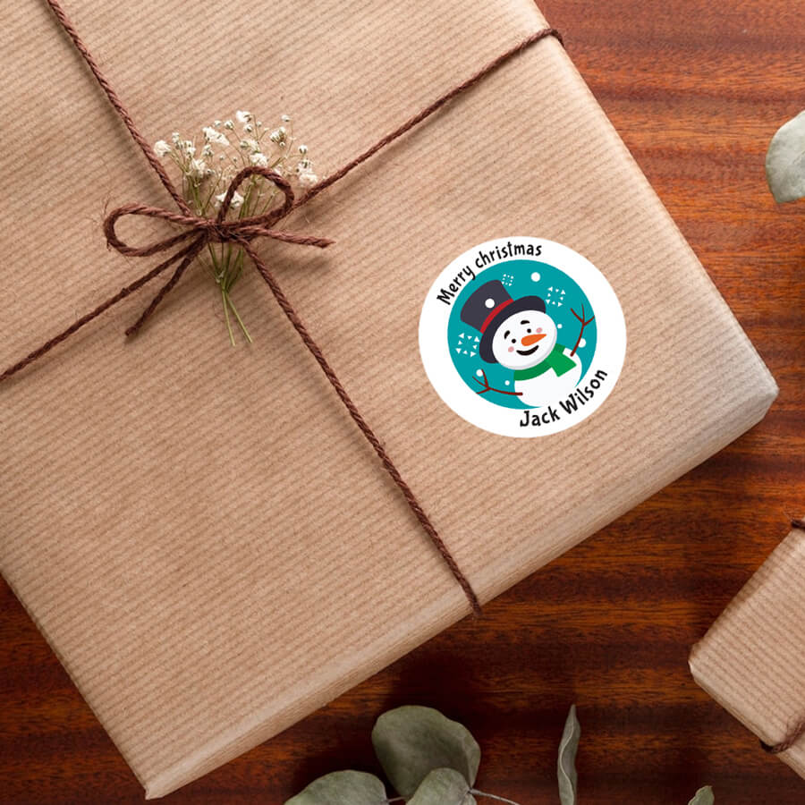 Personalised Christmas Sticker - Round - Snowman
