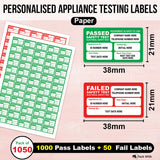Personalised PAT Test Labels Passed & Failed Electrical Safety