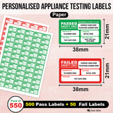 Personalised PAT Test Labels Passed & Failed Electrical Safety