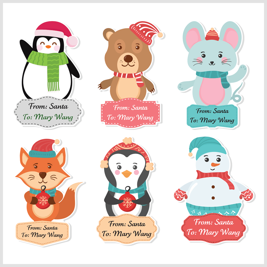 Personalized Animal Theme Christmas Labels