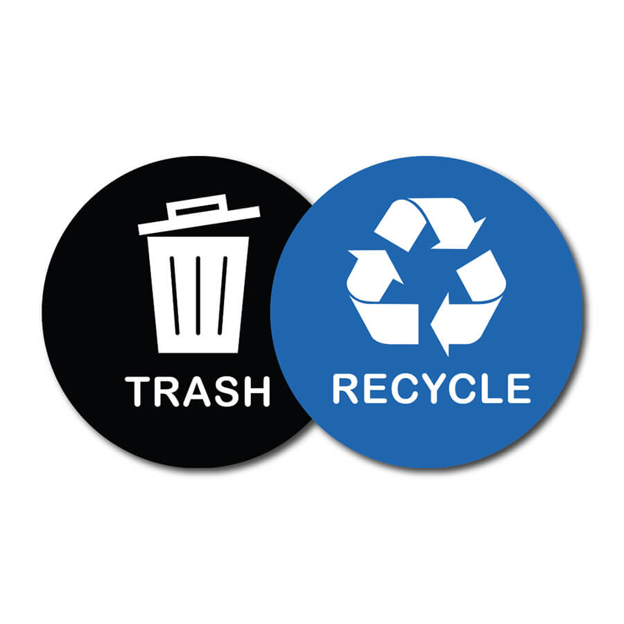 Blue Recycle and Black Trash Logo Bin Sticker