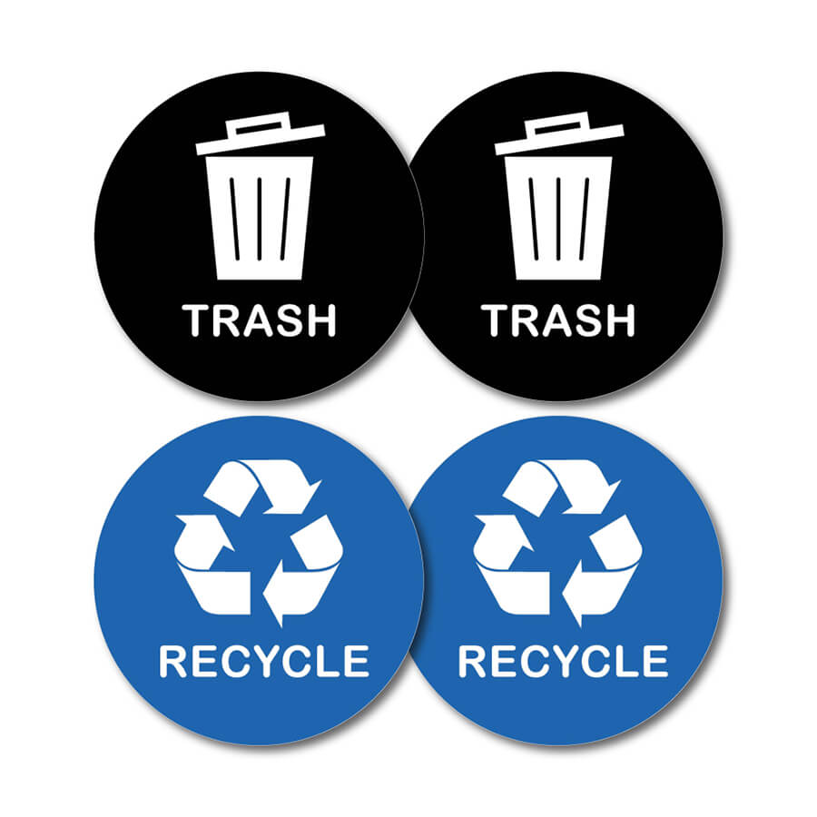 Blue Recycle and Black Trash Logo Bin Sticker