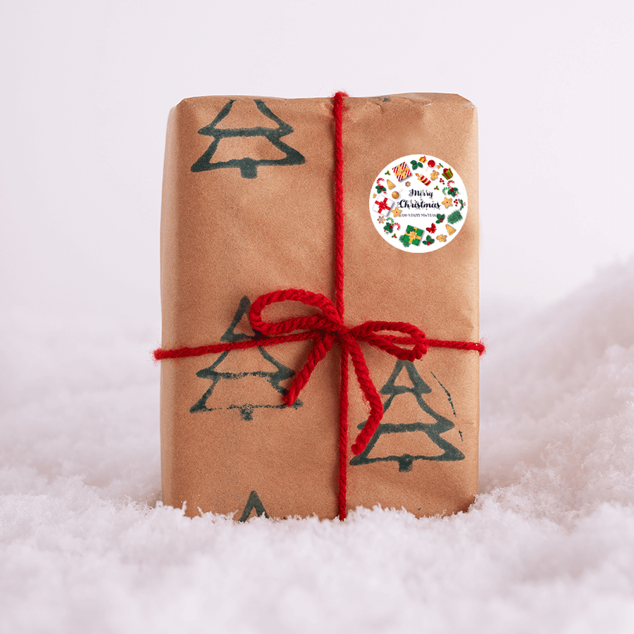 Easy-to-use 45mm holiday stickers for Christmas and New Year events
