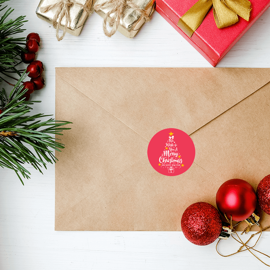 Festive Merry Christmas tree sticker for kids