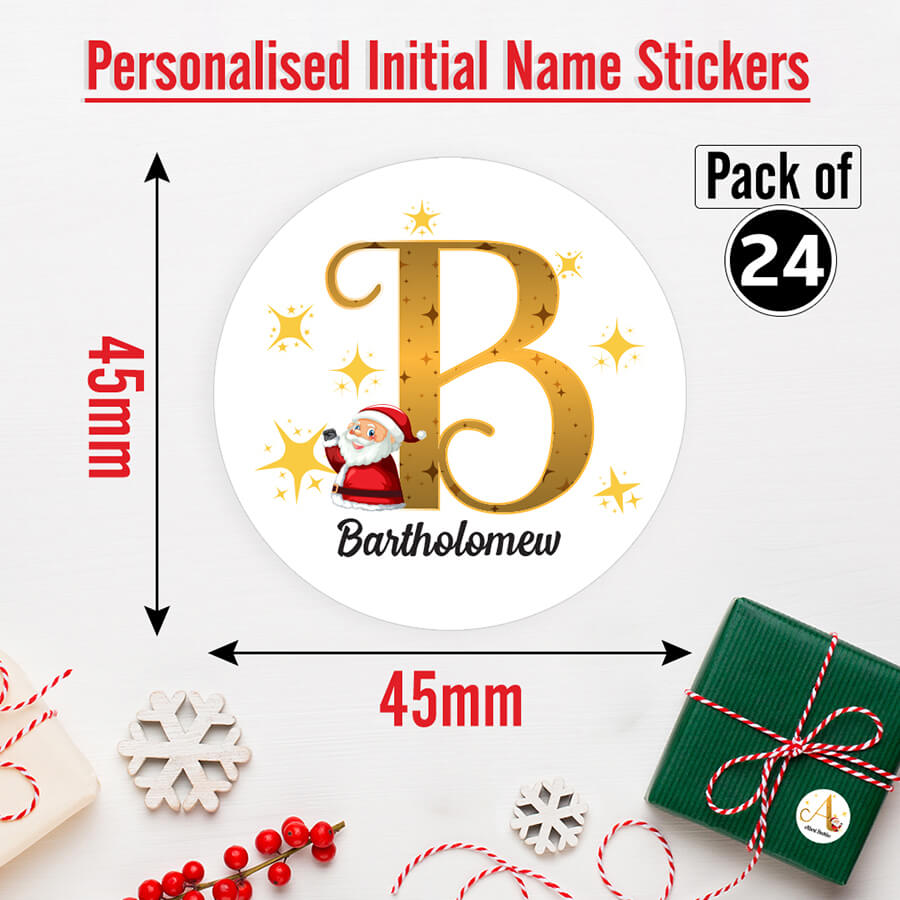 Personalised Christmas  Sticker - Round - Alphabet Santa
