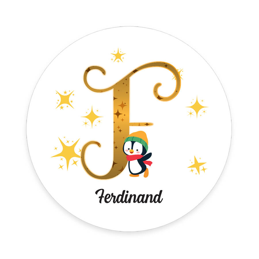 Personalised Christmas  Sticker - Round - Alphabet Santa
