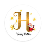 Personalised Christmas  Sticker - Round - Alphabet Santa