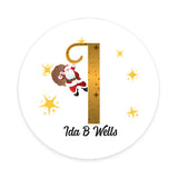 Personalised Christmas  Sticker - Round - Alphabet Santa