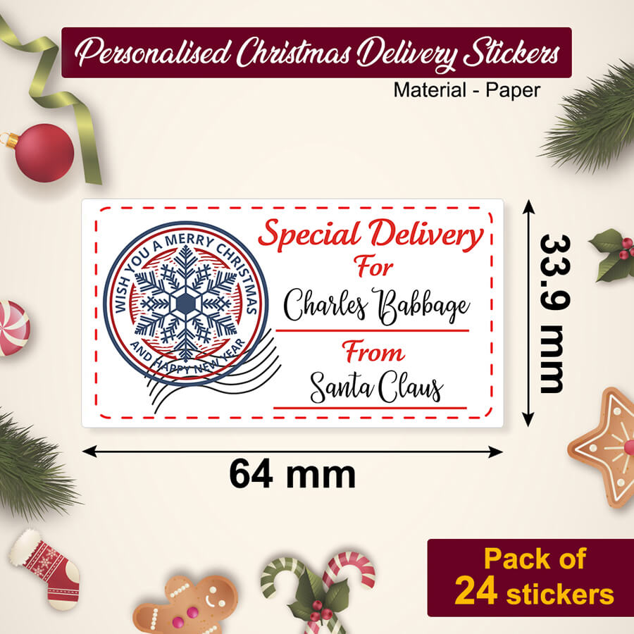Personalised Christmas Stamp Sticker - Rectangle - Reindeer