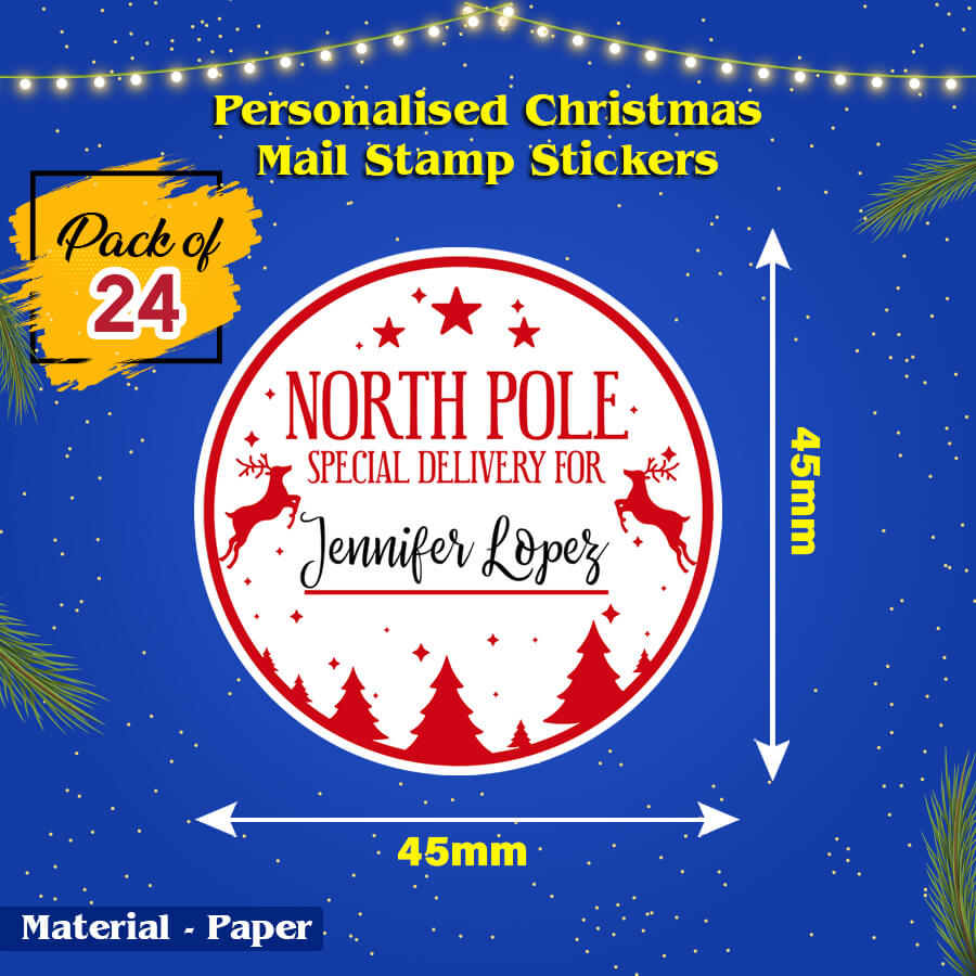 Personalised Christmas Stamp Sticker - Round - Express Delivery
