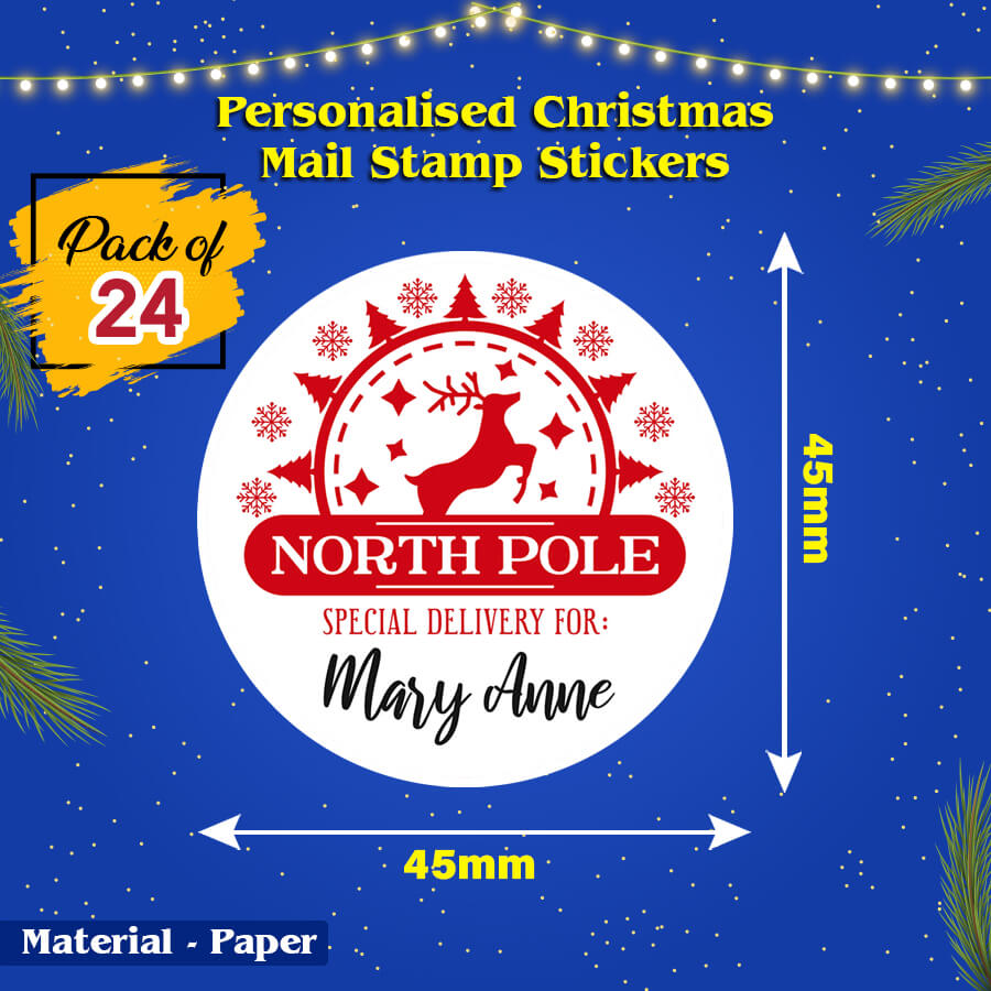 Personalised Christmas Stamp Sticker - Round - Express Delivery