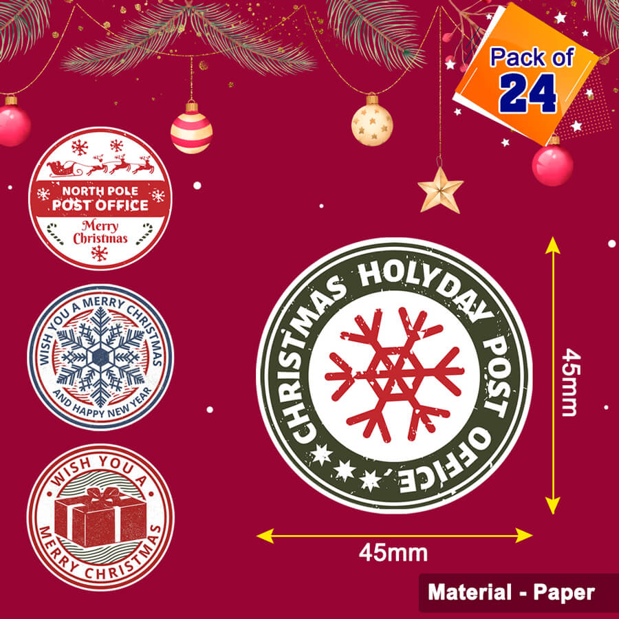 Christmas Stamp Sticker - Round - Post Office