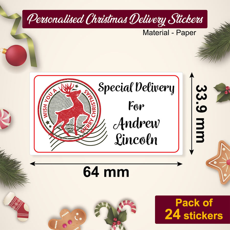 Personalised Christmas Stamp Sticker - Rectangle - Reindeer