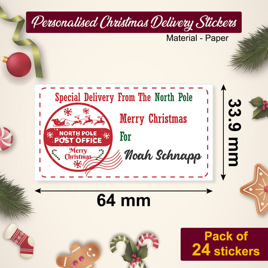 Personalised Christmas Stamp Sticker - Rectangle - Reindeer
