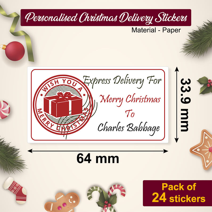 Personalised Christmas Stamp Sticker - Rectangle - Reindeer