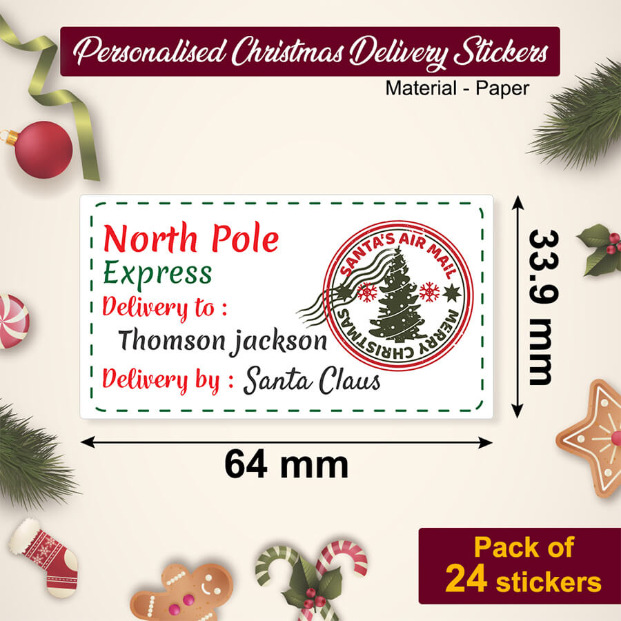 Personalised Christmas Stamp Sticker - Rectangle - Reindeer