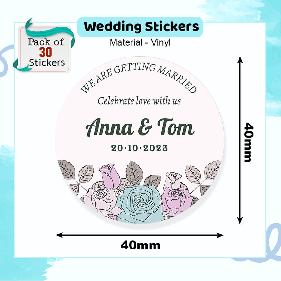 Cherish the Blooms: 30 Personalized Flower Wedding Stickers